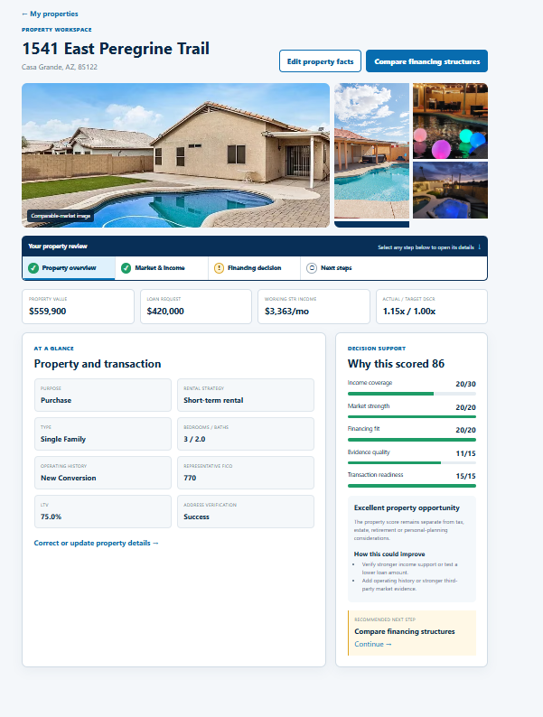 STR Advisory platform example for understand the property opportunity score